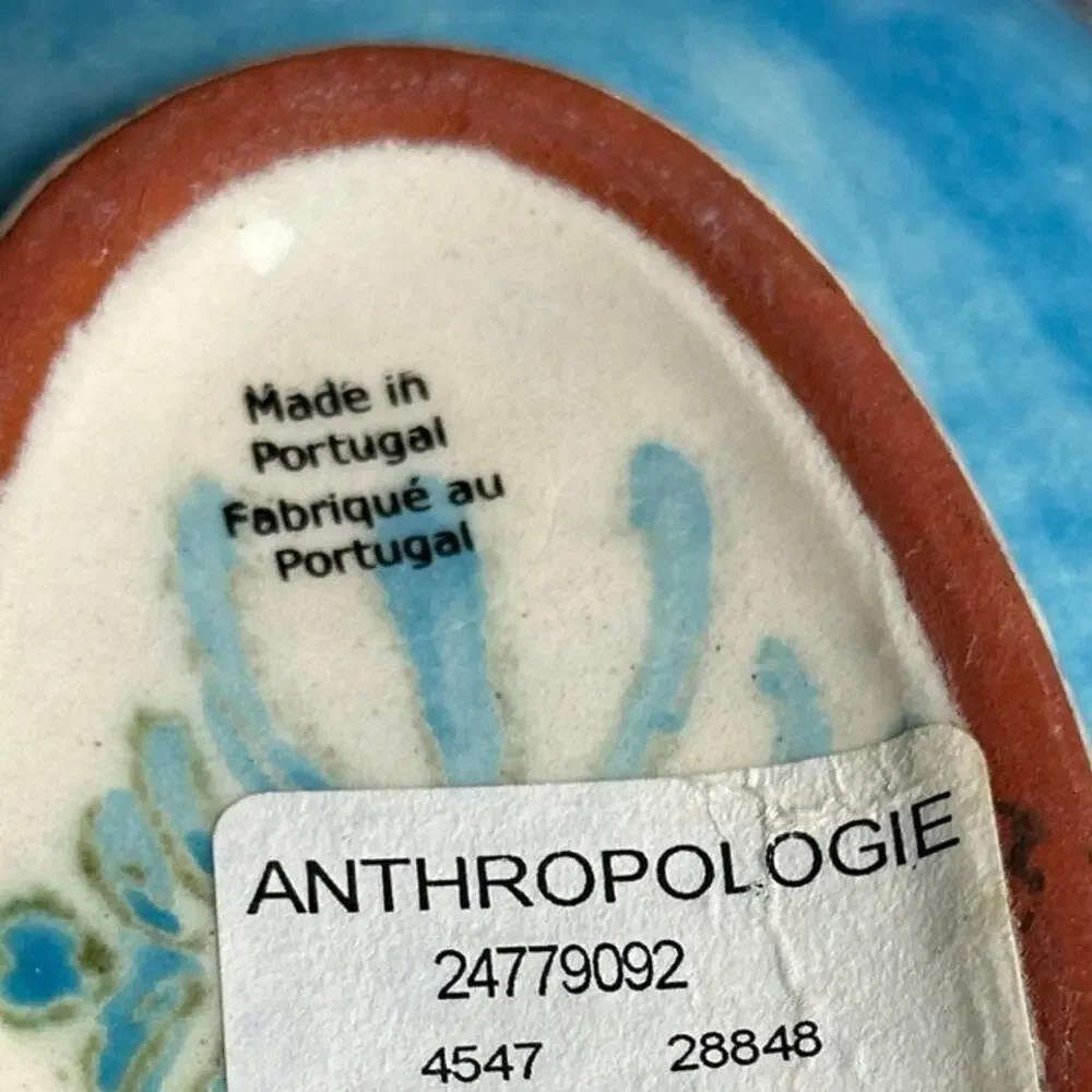 Anthropologie oval trinket dish soap dish Portugal 6.5” hand painted ikat design